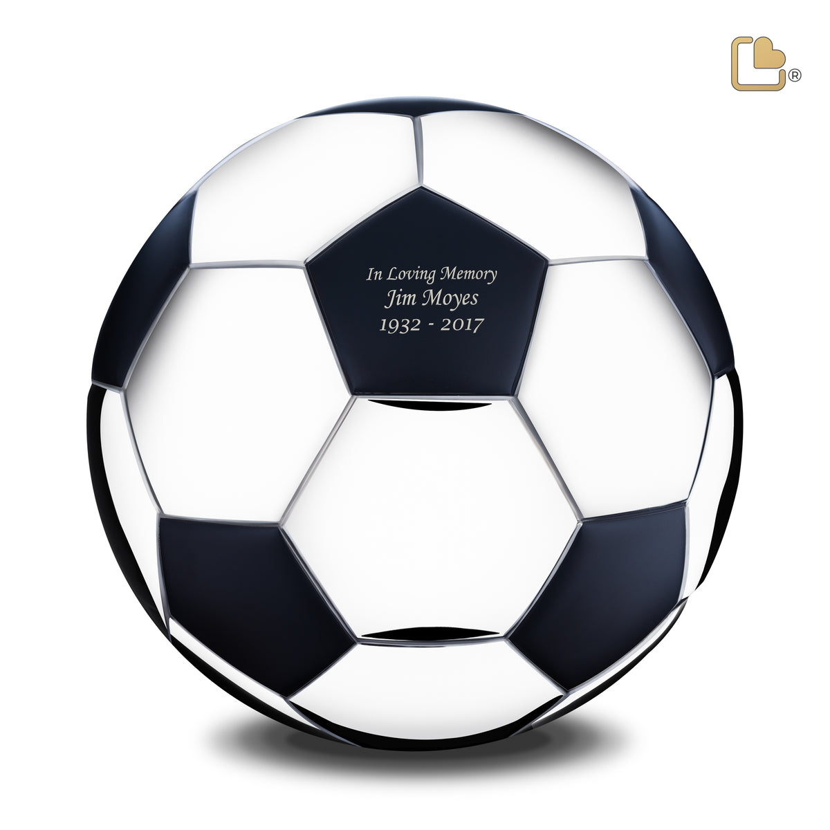 LoveUrns Football Standard Adult Urn Matt Black &amp; Pol Silver