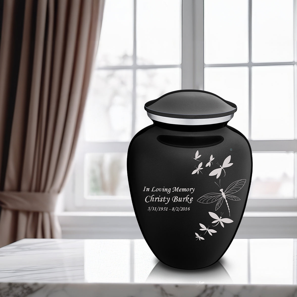 Adult Embrace Black Dragonflies Cremation Urn
