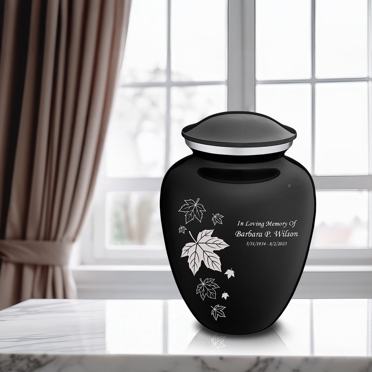Adult Embrace Black Falling leaves Cremation Urn