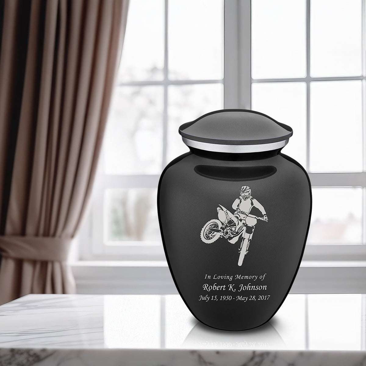 Adult Embrace Charcoal Dirt Bike Cremation Urn