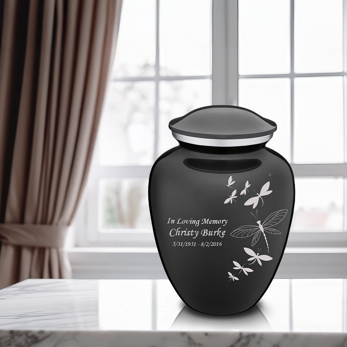 Adult Embrace Charcoal Dragonflies Cremation Urn