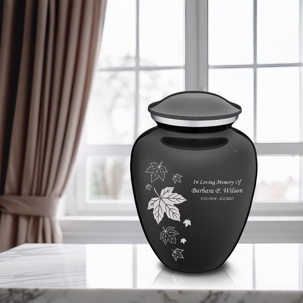 Adult Embrace Charcoal Falling leaves Cremation Urn