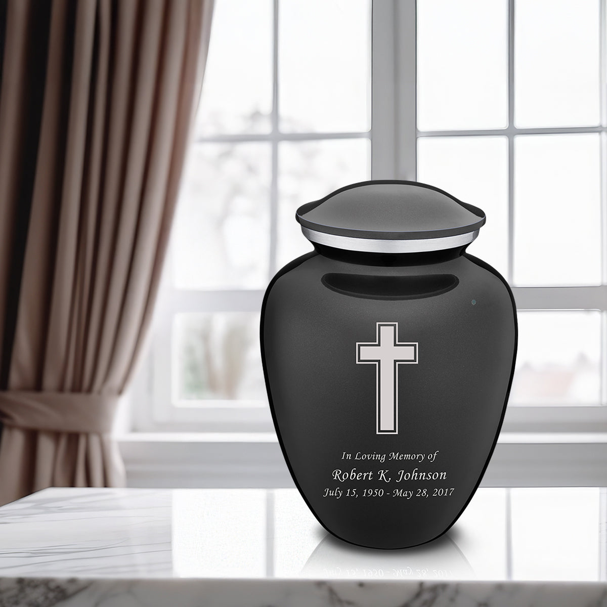 Adult Embrace Charcoal Simple Cross Cremation Urn