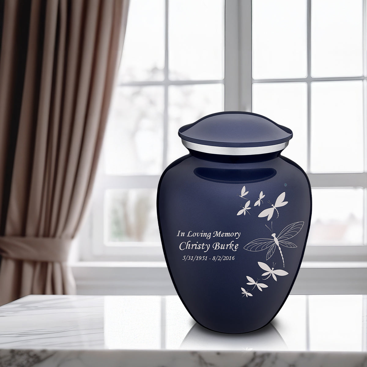 Adult Embrace Cobalt Blue Dragonflies Cremation Urn