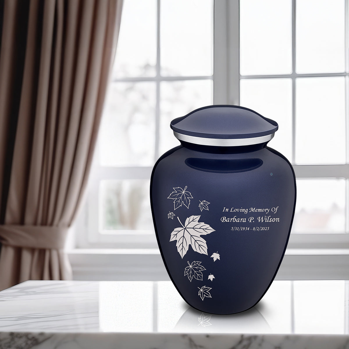 Adult Embrace Cobalt Blue Falling leaves Cremation Urn