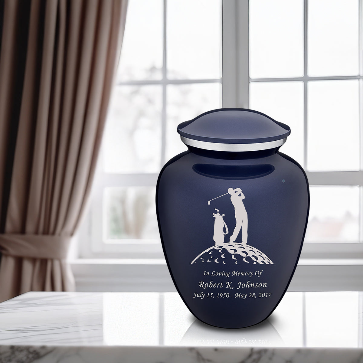 Adult Embrace Cobalt Blue Golfer Cremation Urn