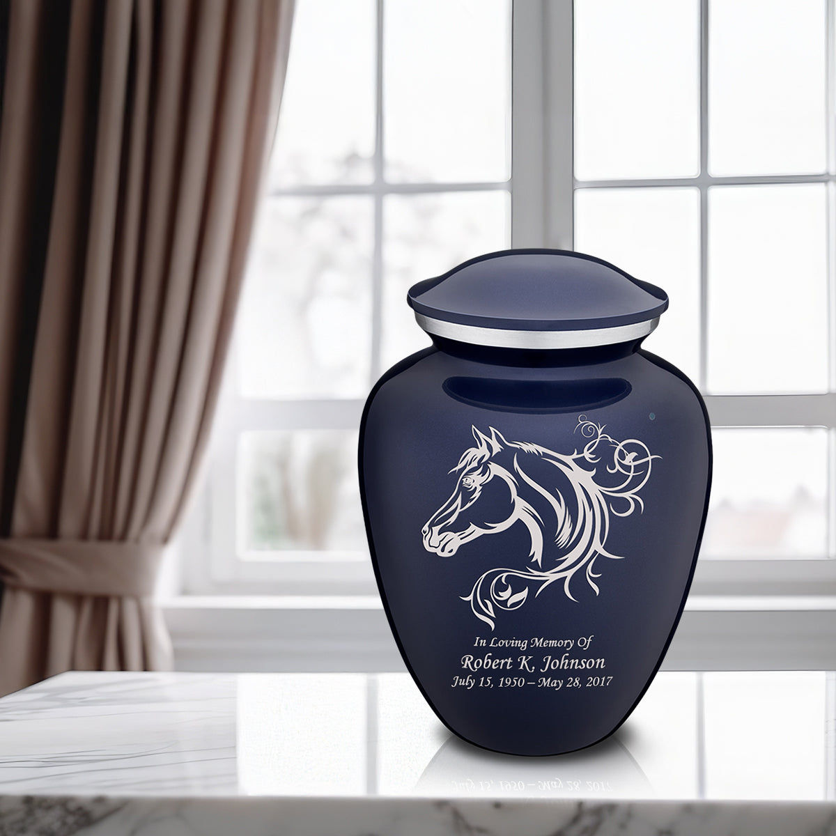 Adult Embrace Cobalt Blue Horse Cremation Urn