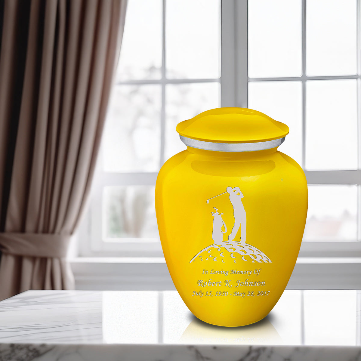 Adult Embrace Yellow Golfer Cremation Urn