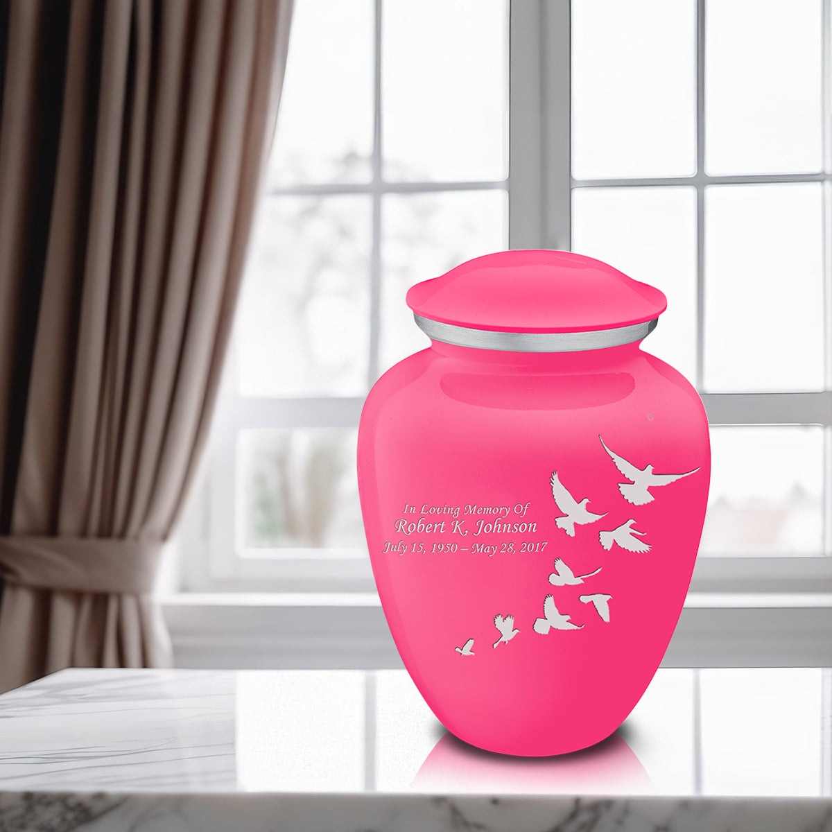 Adult Embrace Bright Pink Doves Cremation Urn