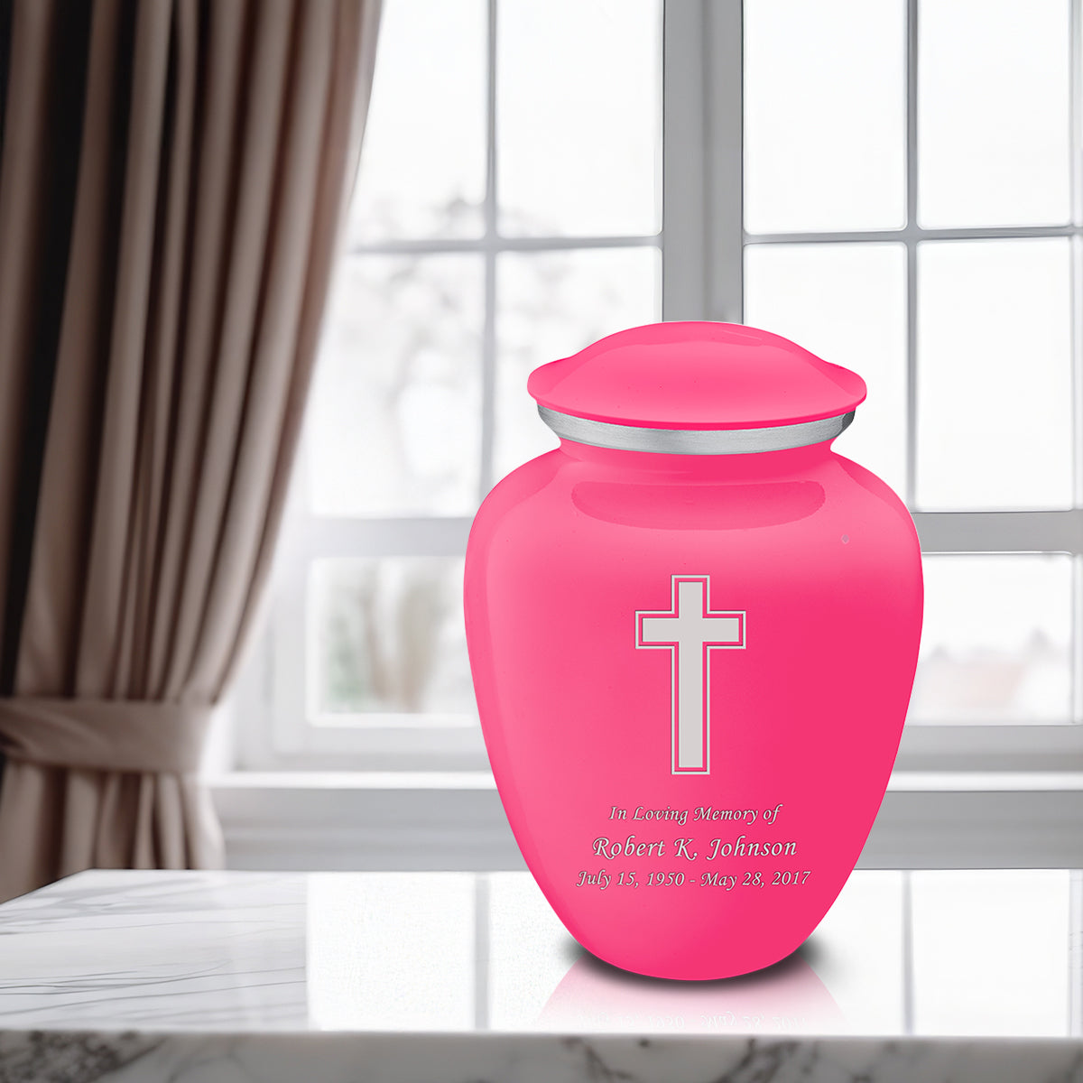 Adult Embrace Bright Pink Simple Cross Cremation Urn