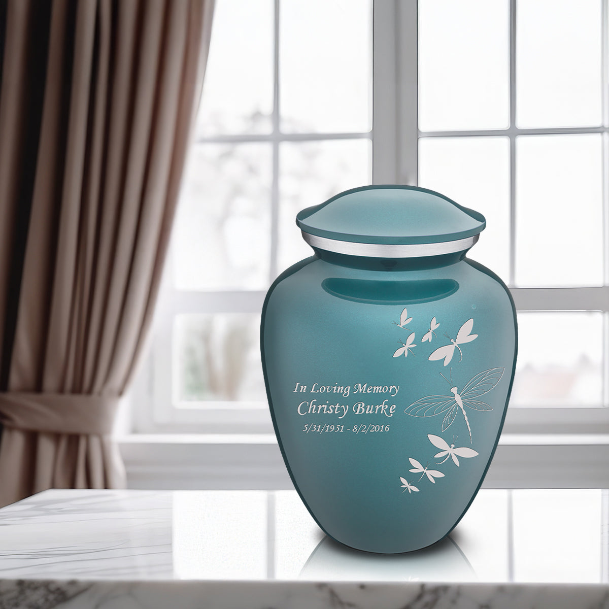 Adult Embrace Teal Dragonflies Cremation Urn