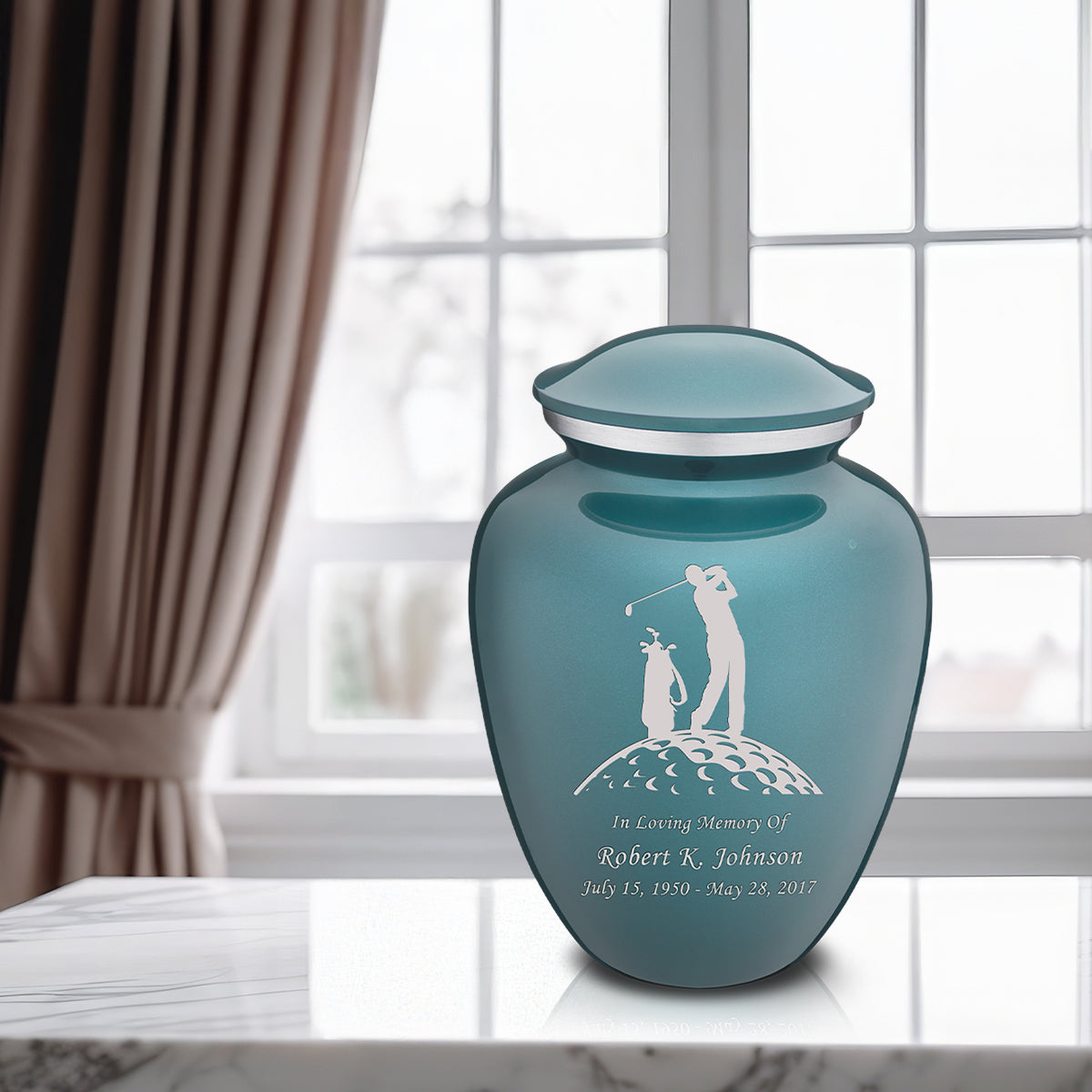 Adult Embrace Teal Golfer Cremation Urn