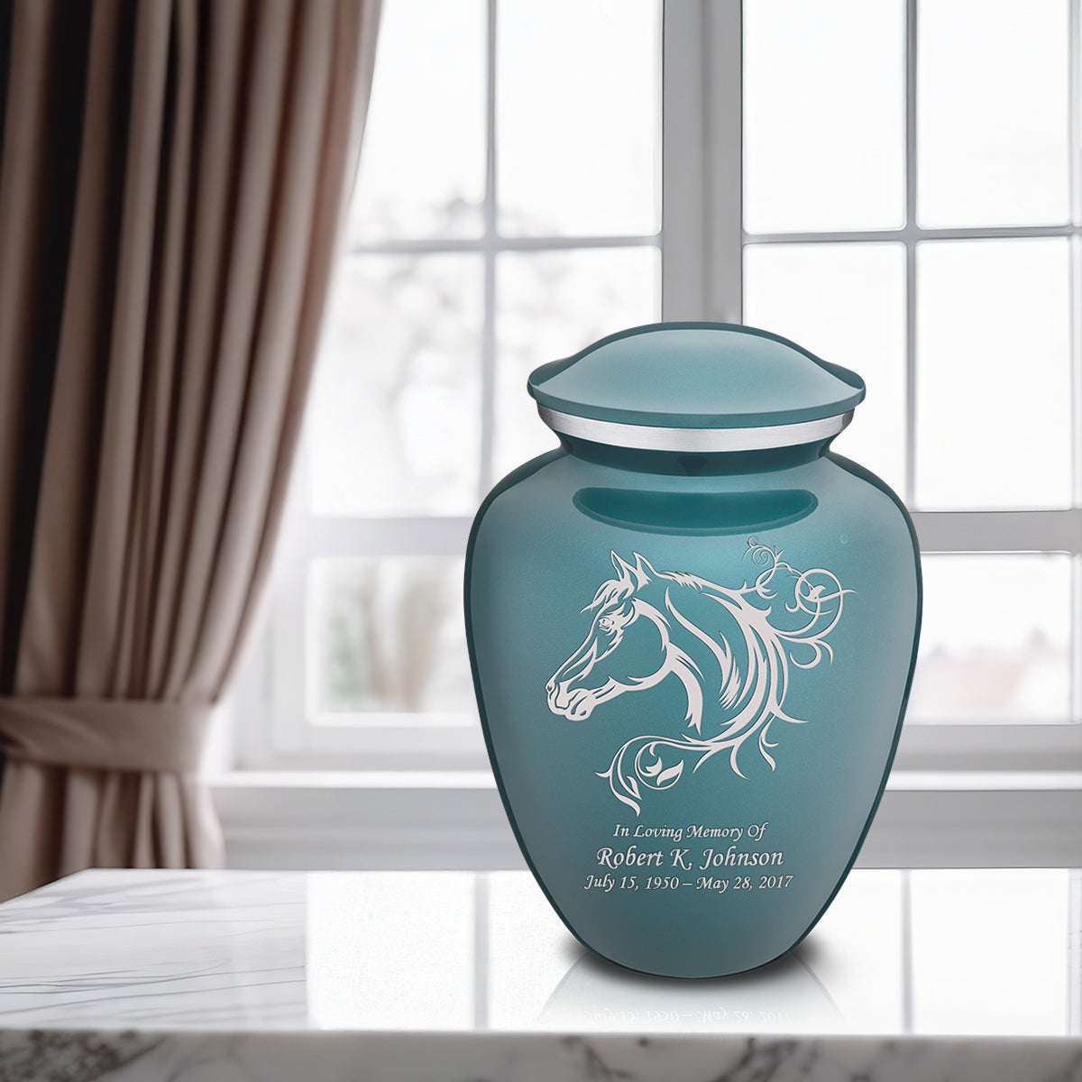 Adult Embrace Teal Horse Cremation Urn