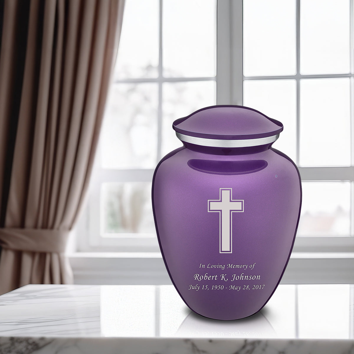 Adult Embrace Purple Simple Cross Cremation Urn