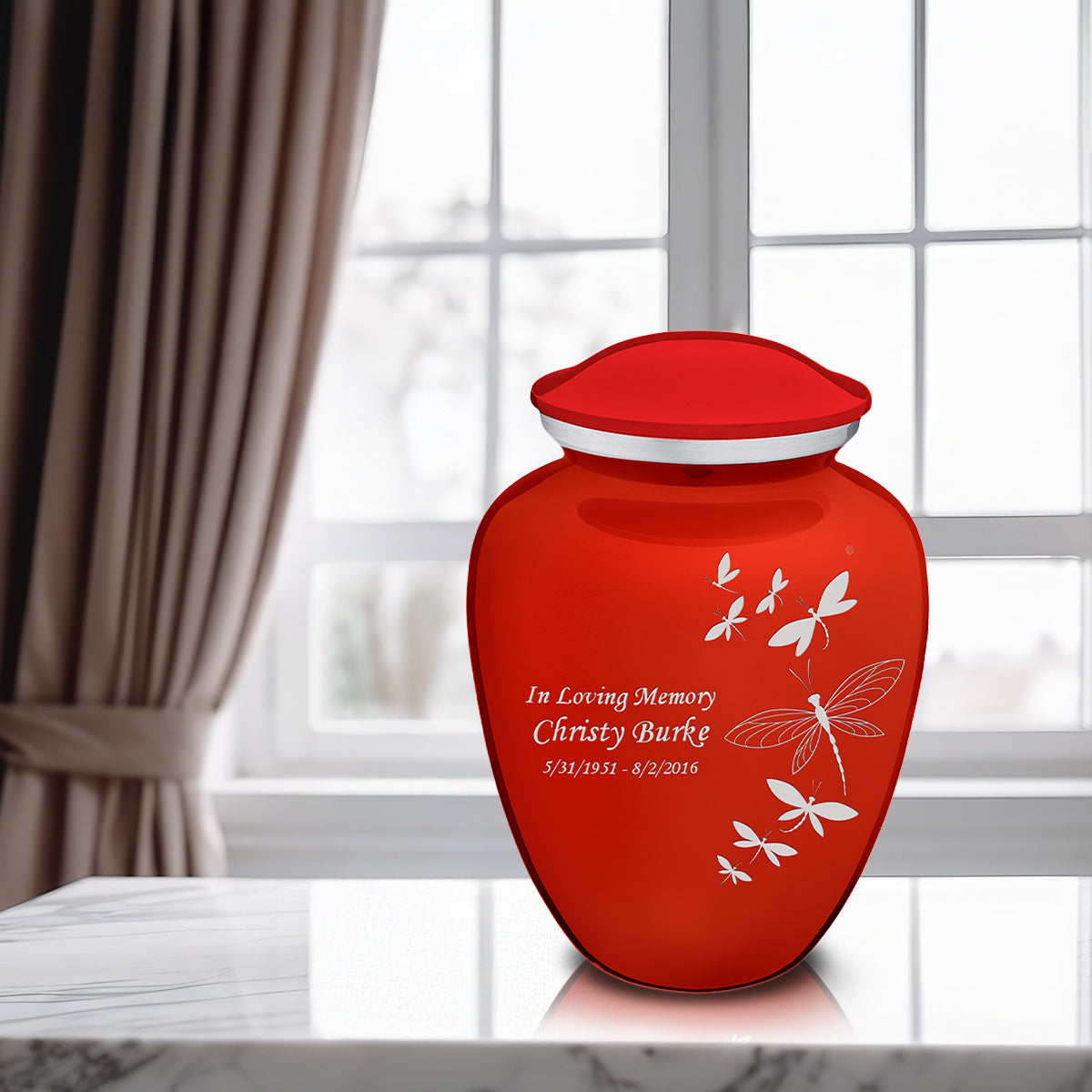 Adult Embrace Bright Red Dragonflies Cremation Urn