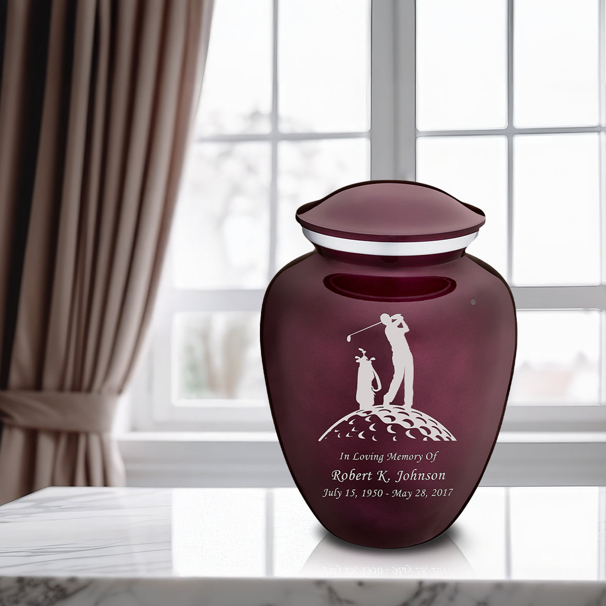 Adult Embrace Cherry Purple Golfer Cremation Urn