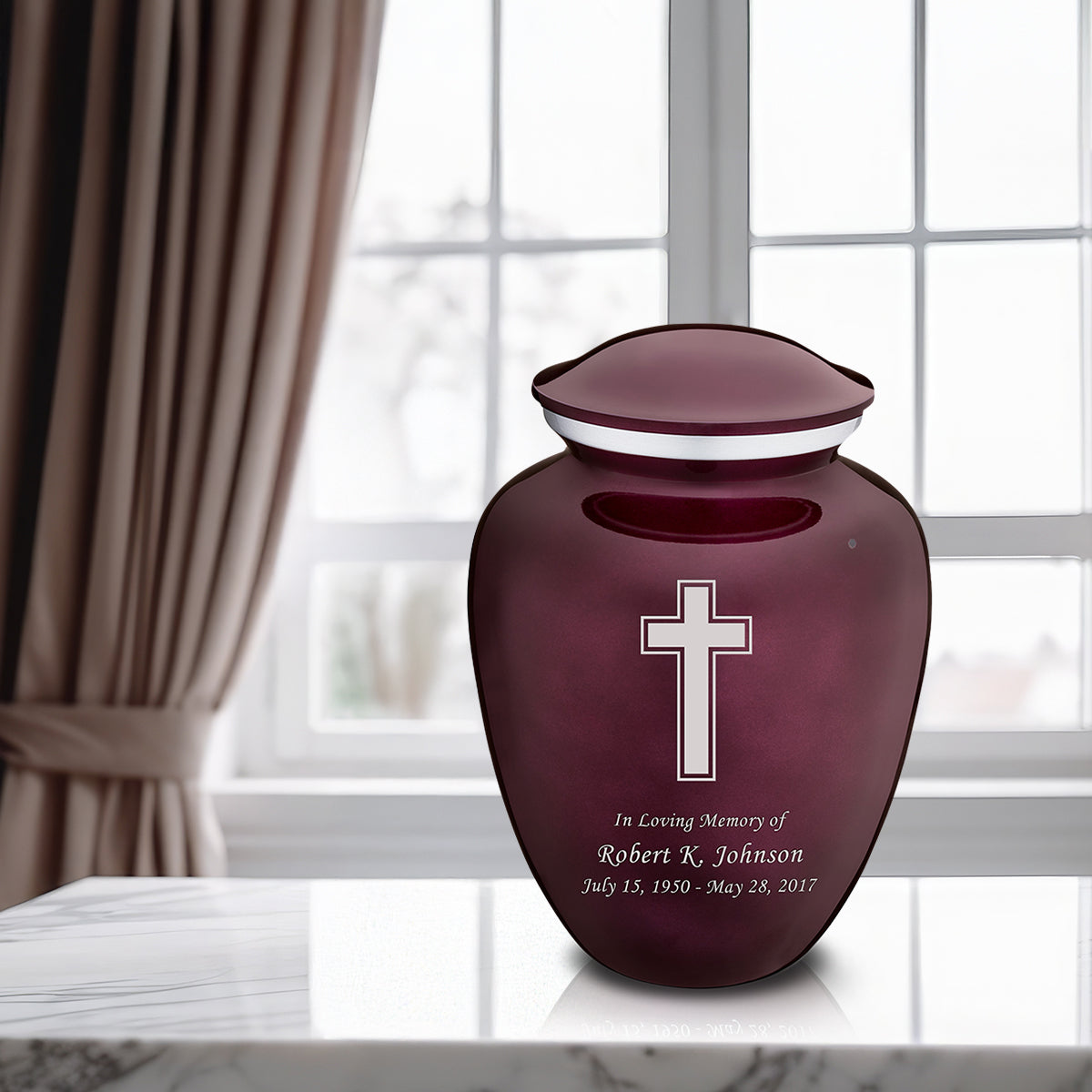 Adult Embrace Cherry Purple Simple Cross Cremation Urn