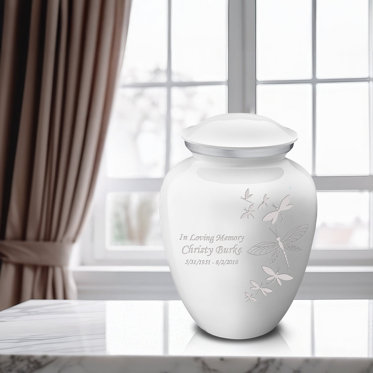 Adult Embrace White Dragonflies Cremation Urn