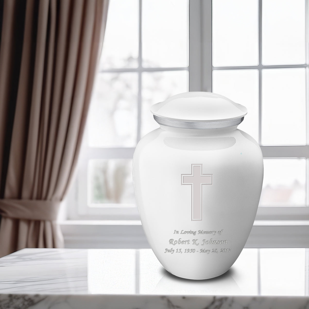 Adult Embrace White Simple Cross Cremation Urn