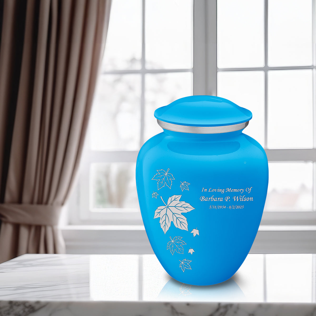 Adult Embrace Racing Blue Falling Leaves Cremation Urn