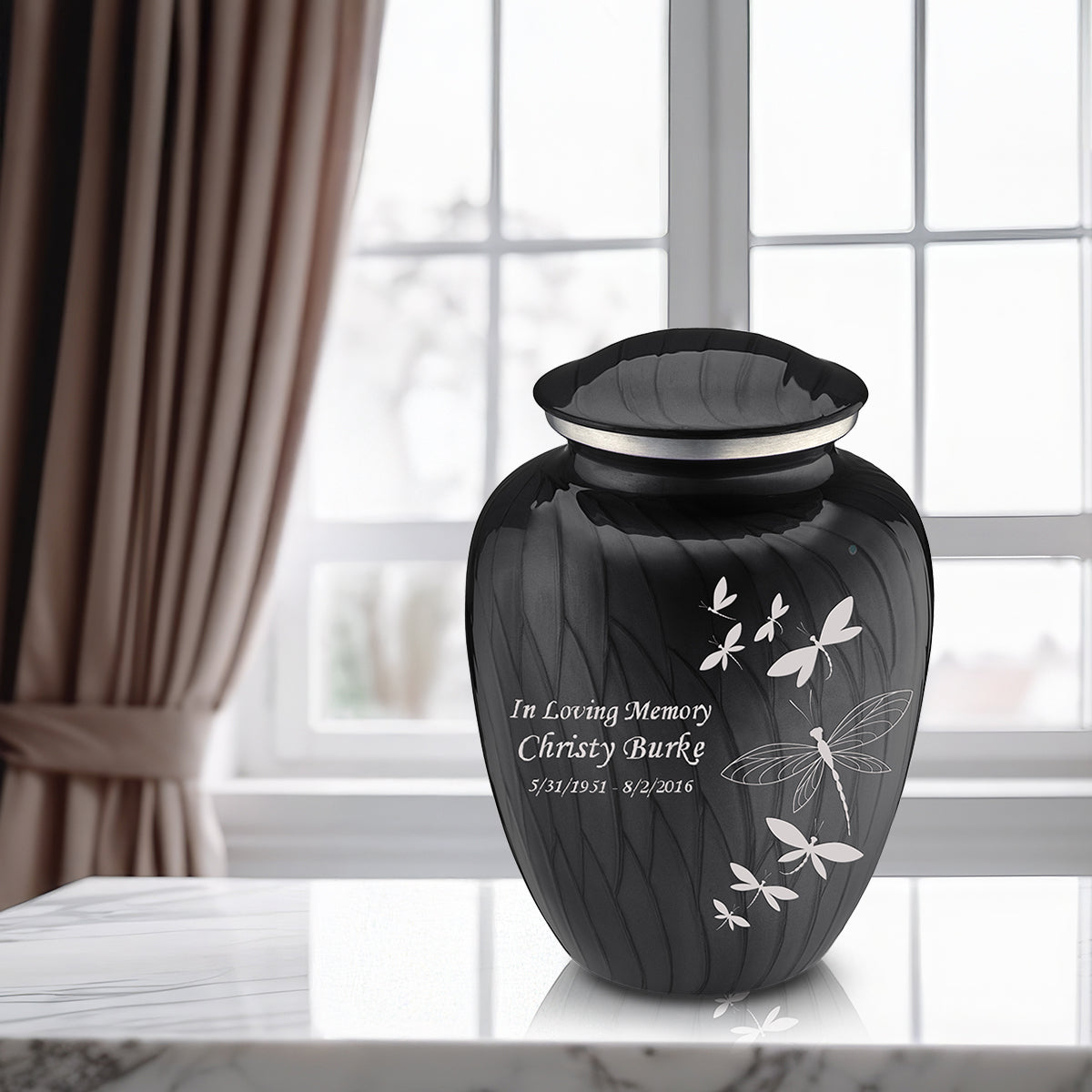 Adult Embrace Pearl Black Dragonflies Cremation Urn