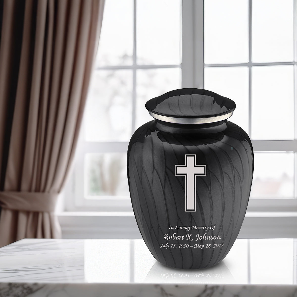 Adult Embrace Pearl Black Simple Cross Cremation Urn