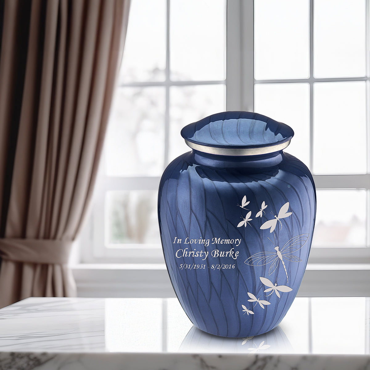 Adult Embrace Pearl Cobalt Blue Dragonflies Cremation Urn