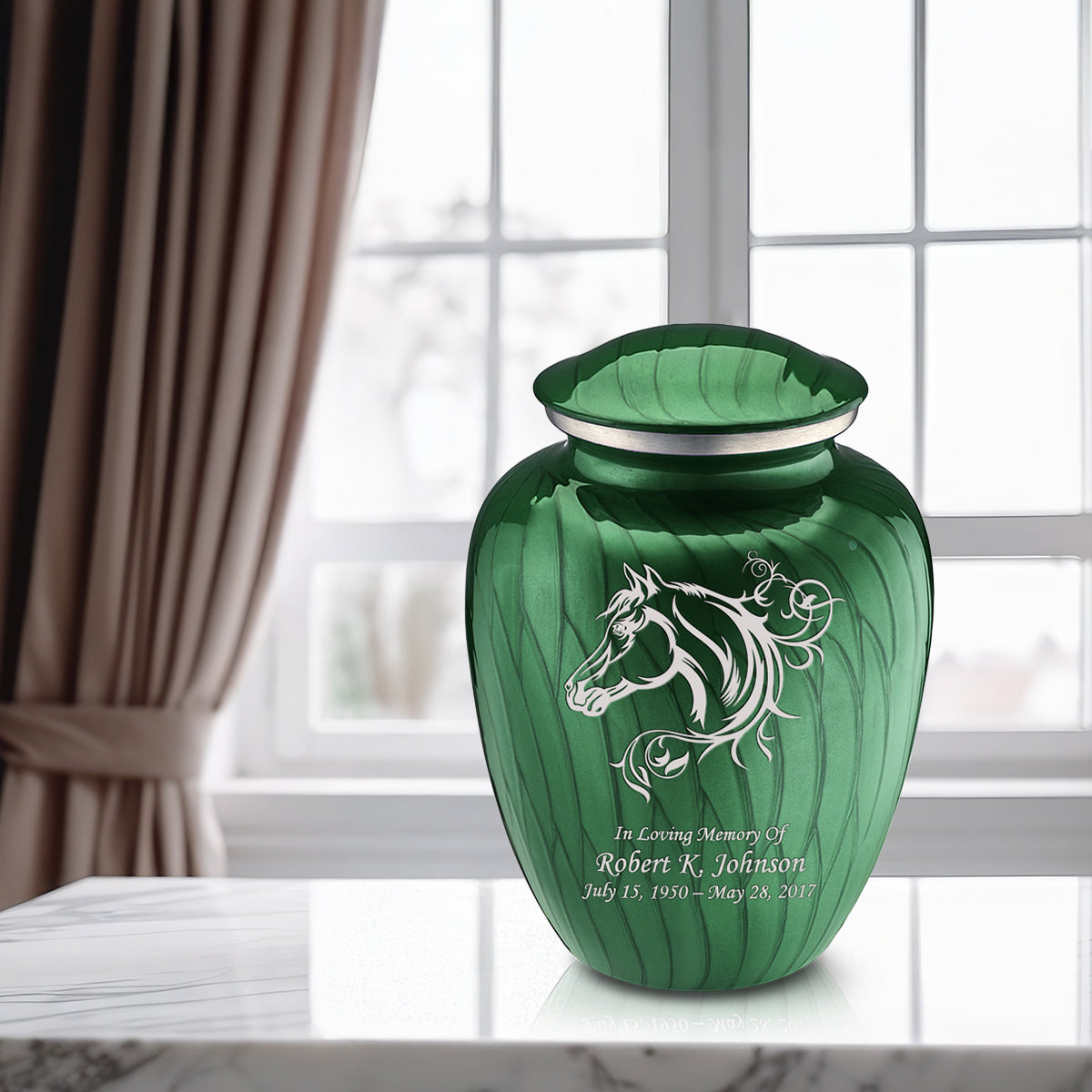 Adult Embrace Pearl Green Horse Cremation Urn
