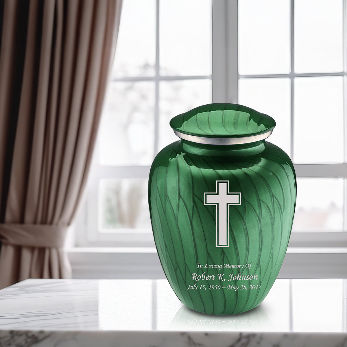 Adult Embrace Pearl Green Simple Cross Cremation Urn