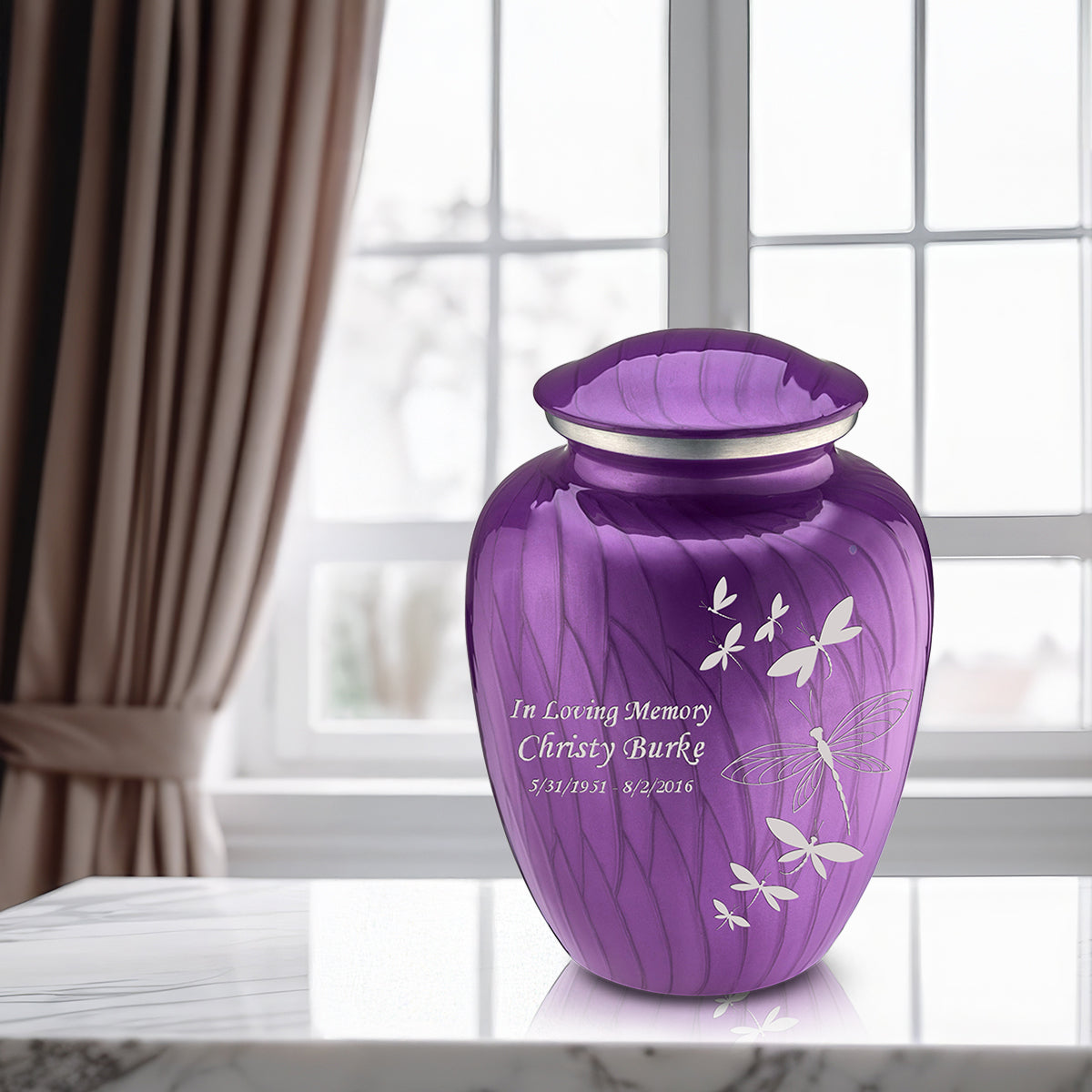 Adult Embrace Pearl Purple Dragonflies Cremation Urn