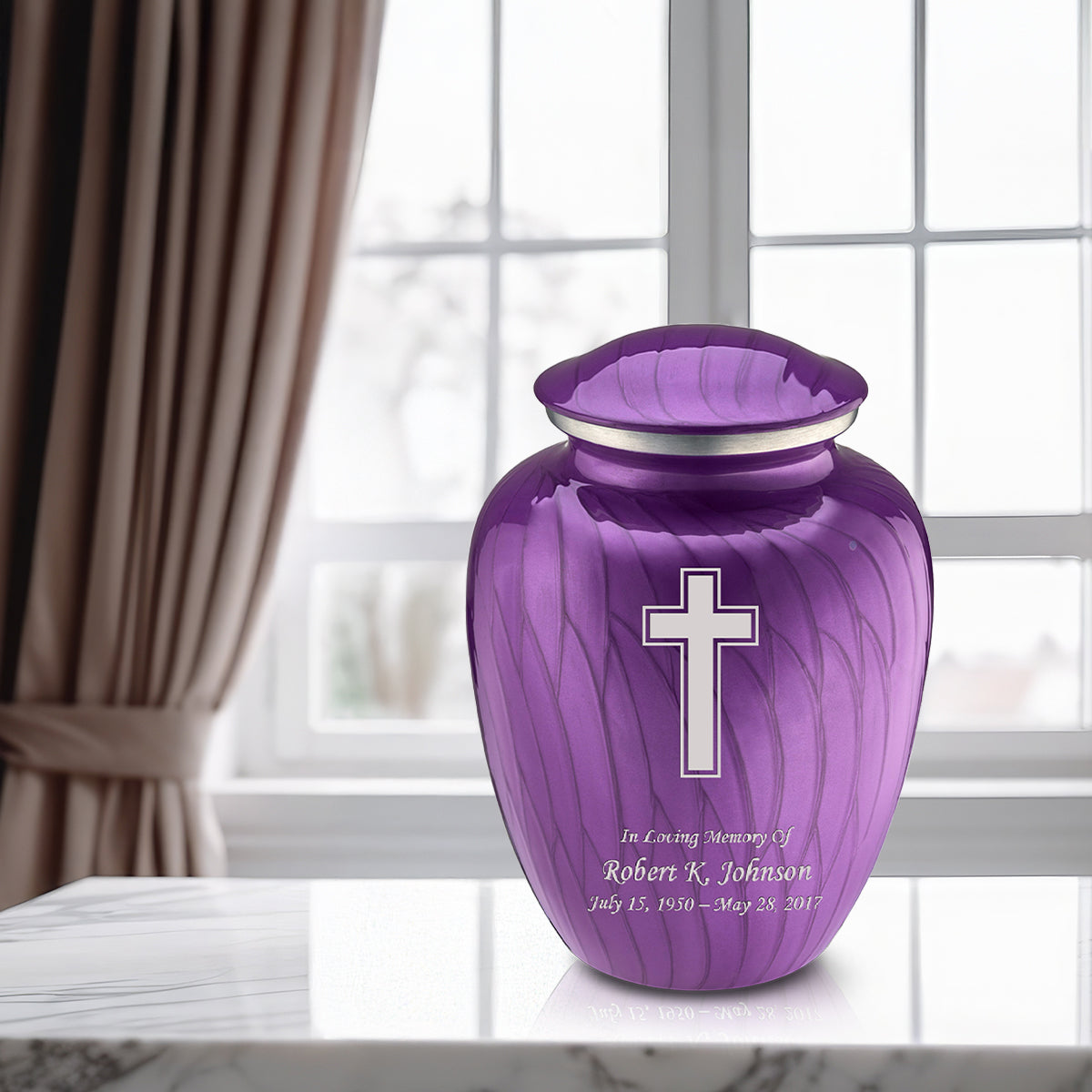 Adult Embrace Pearl Purple Simple Cross Cremation Urn