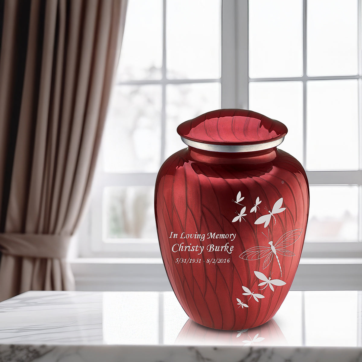 Adult Embrace Pearl Candy Red Dragonflies Cremation Urn