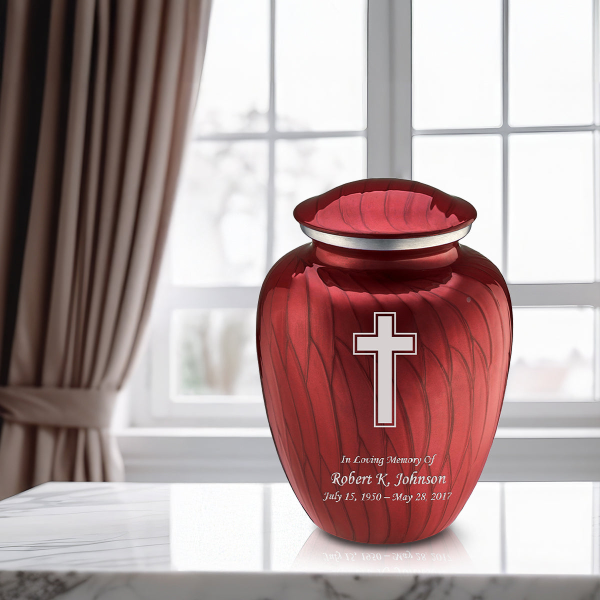 Adult Embrace Pearl Candy Red Simple Cross Cremation Urn