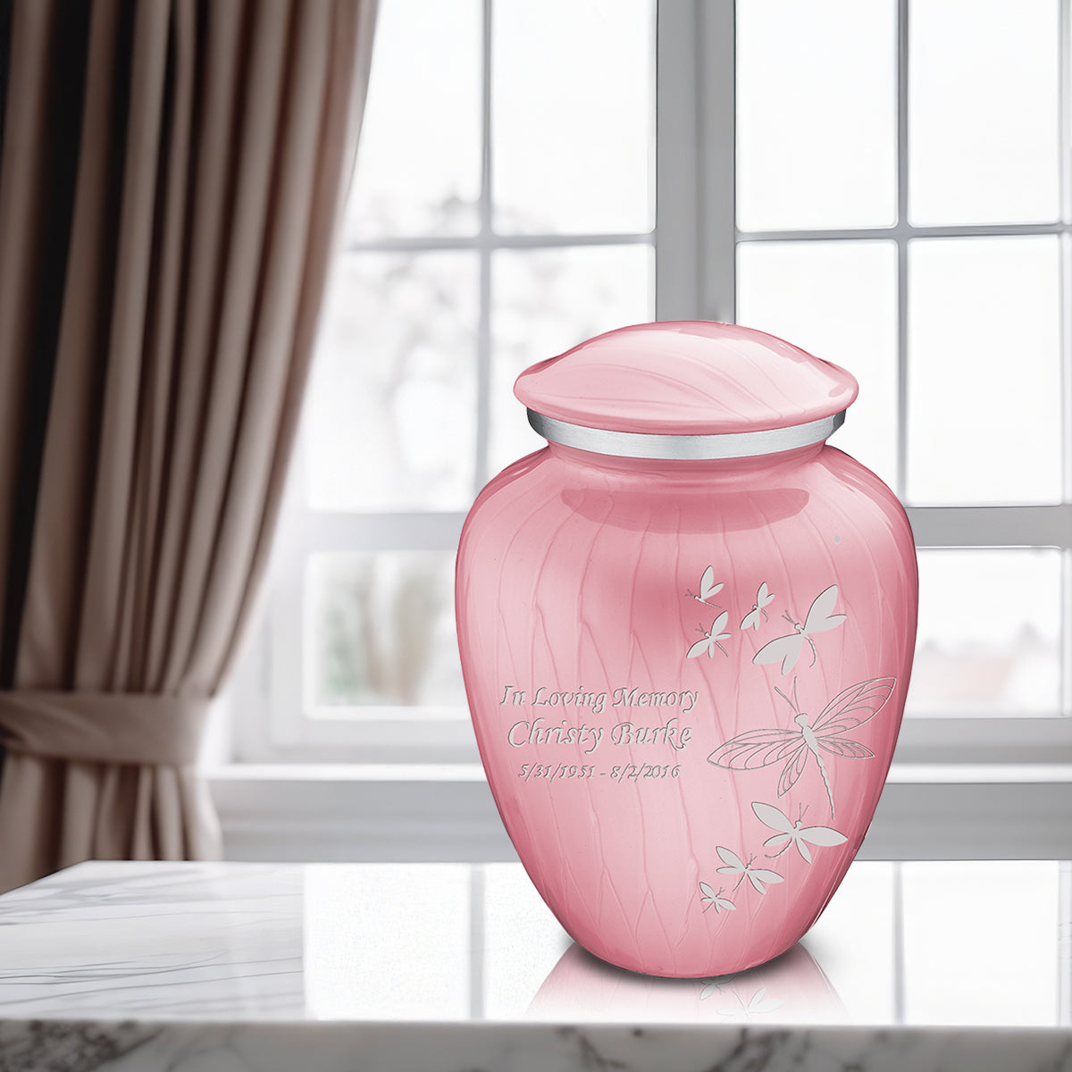 Adult Embrace Pearl Pink Dragonflies Cremation Urn