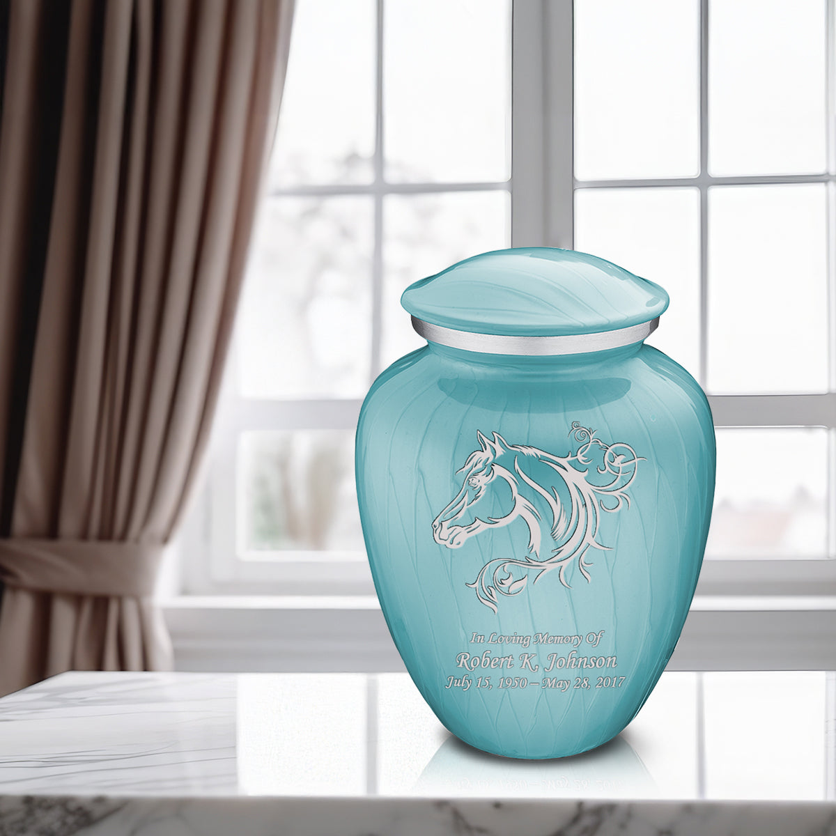 Adult Embrace Pearl Light Blue Horse Cremation Urn