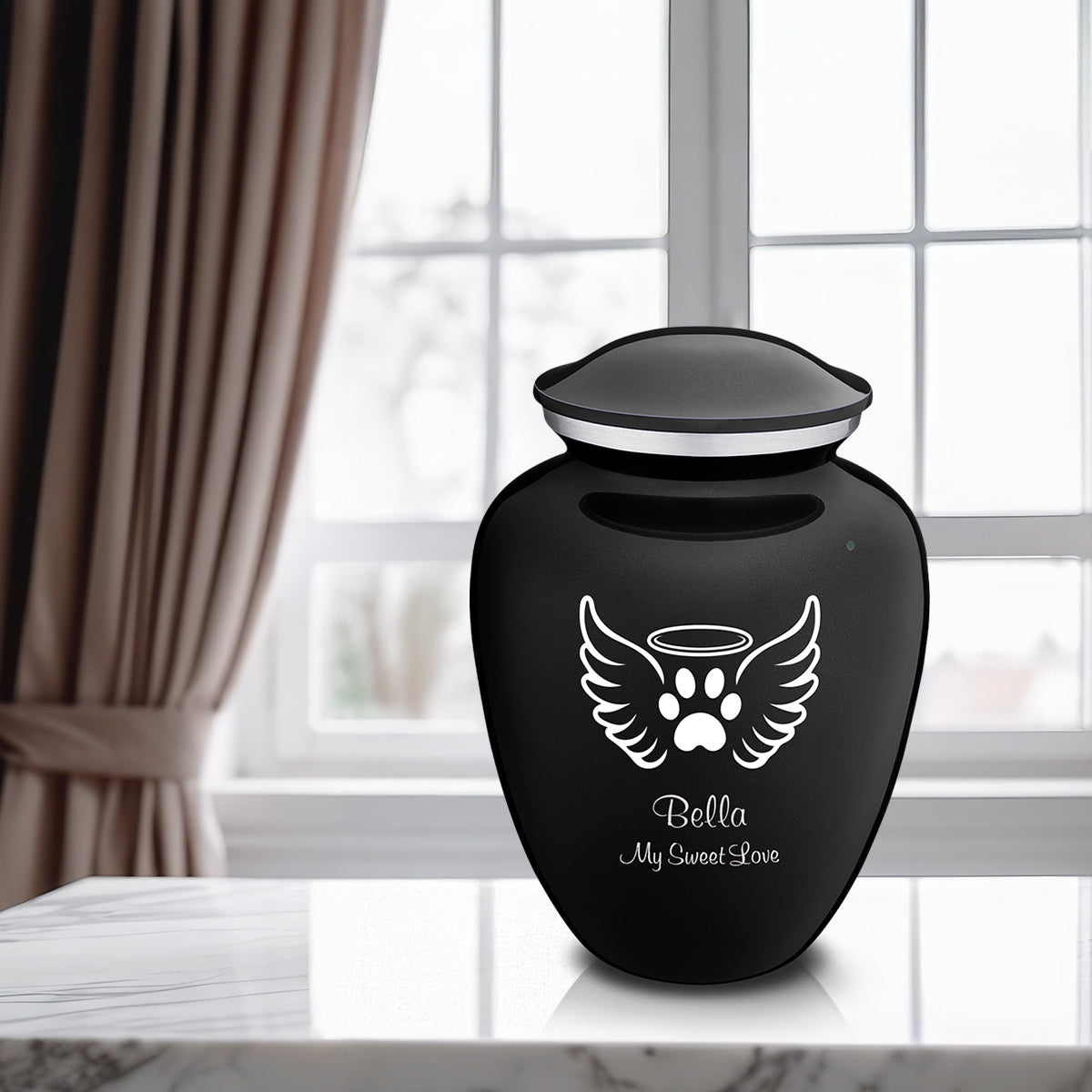Large Embrace Black Pet Angel Wings Cremation Urn