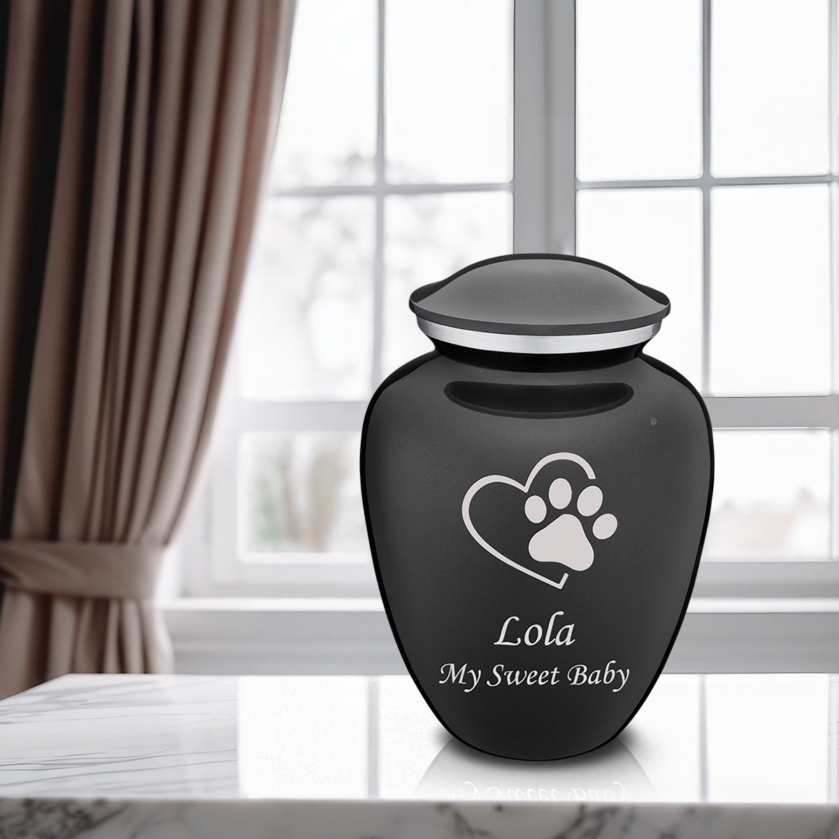 Large Embrace Charcoal Single Paw Heart Pet Cremation Urn