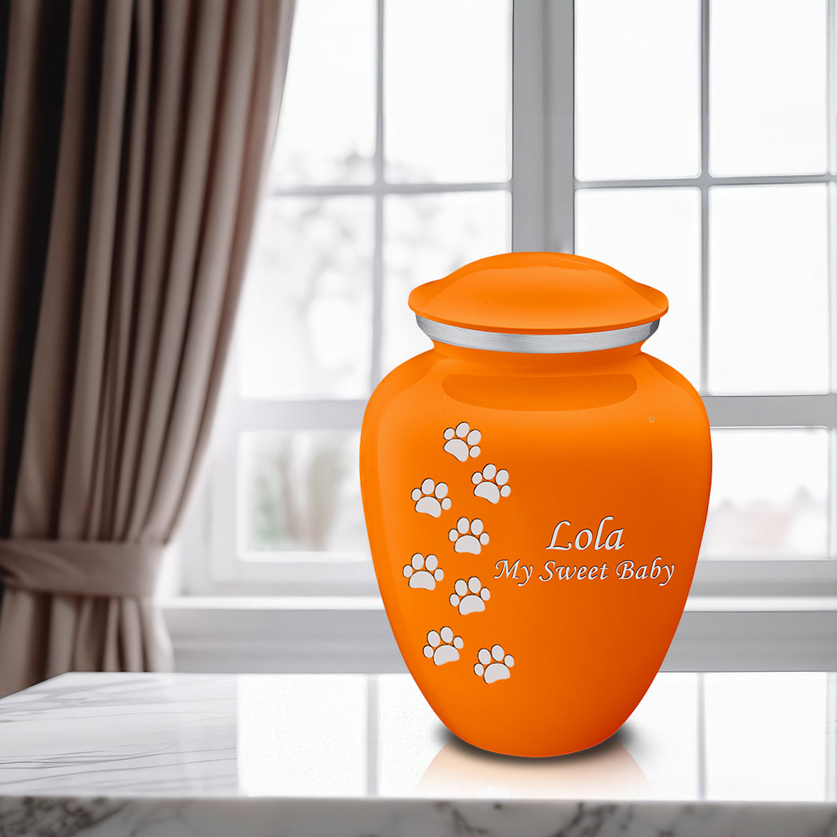 Large Embrace Burnt Orange Walking Paws Pet Cremation Urn