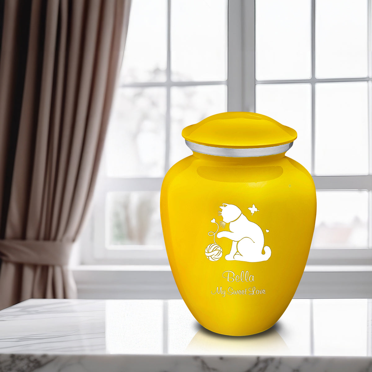 Large Embrace Yellow Pet Fun Cat Cremation Urn
