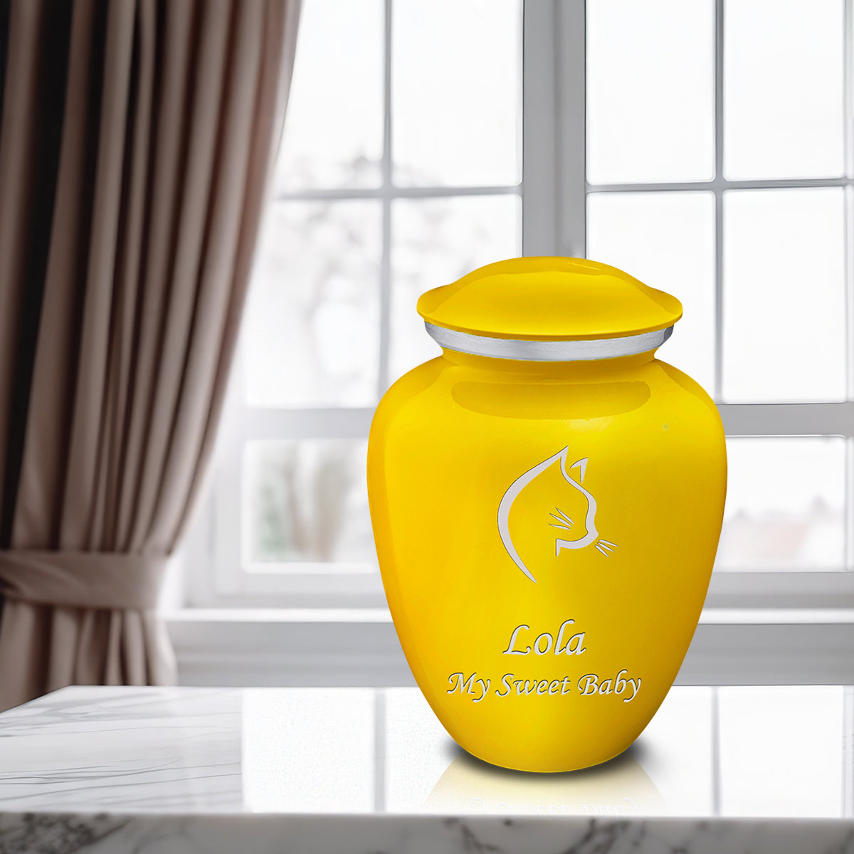 Large Embrace Yellow Cat Pet Cremation Urn