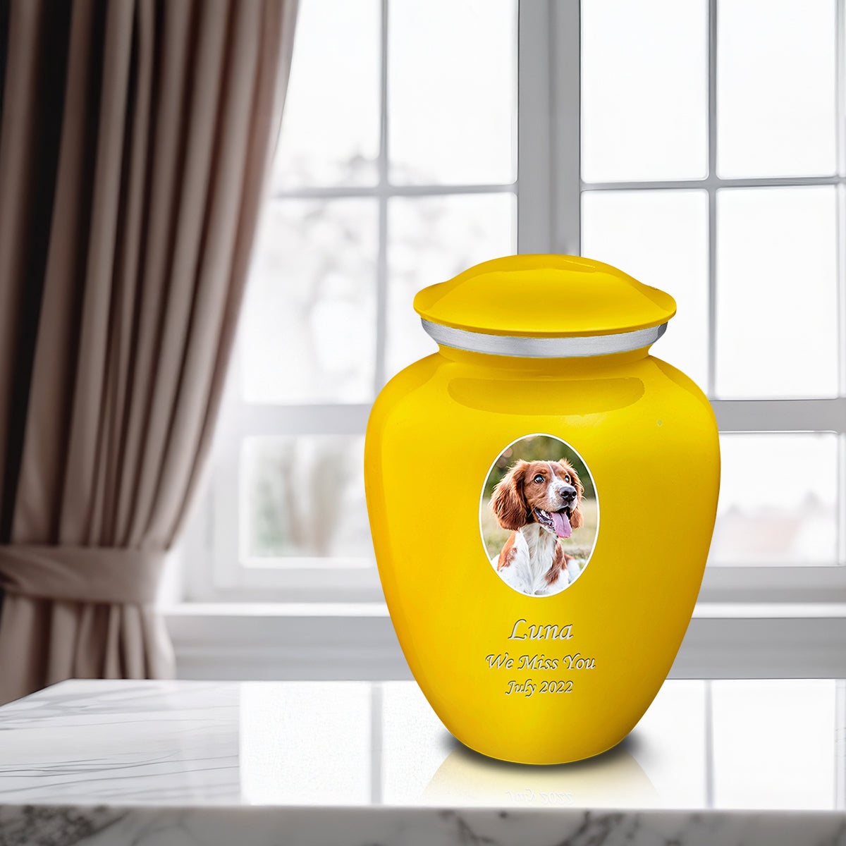 Adult Pet Embrace Yellow Portrait Cremation Urn