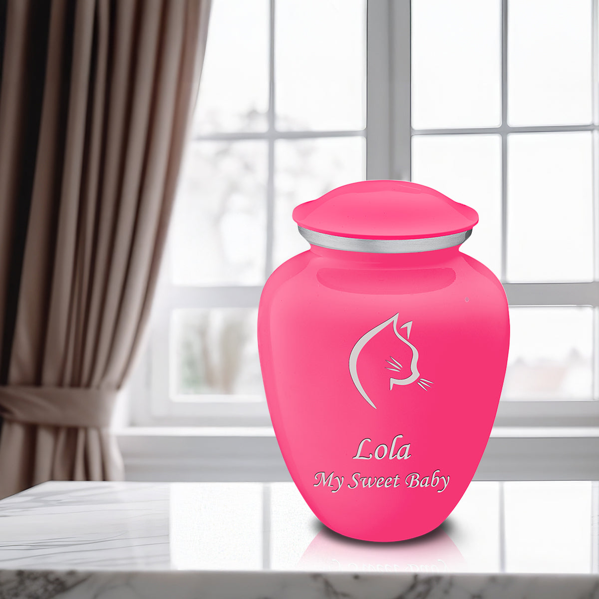 Large Embrace Bright Pink Cat Pet Cremation Urn