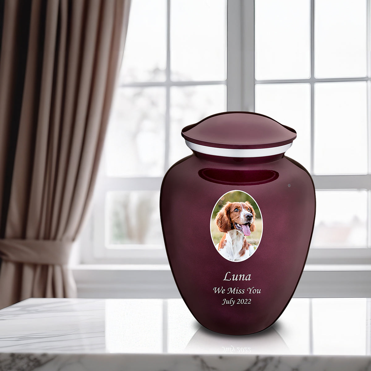Adult Pet Embrace Cherry Purple Portrait Cremation Urn
