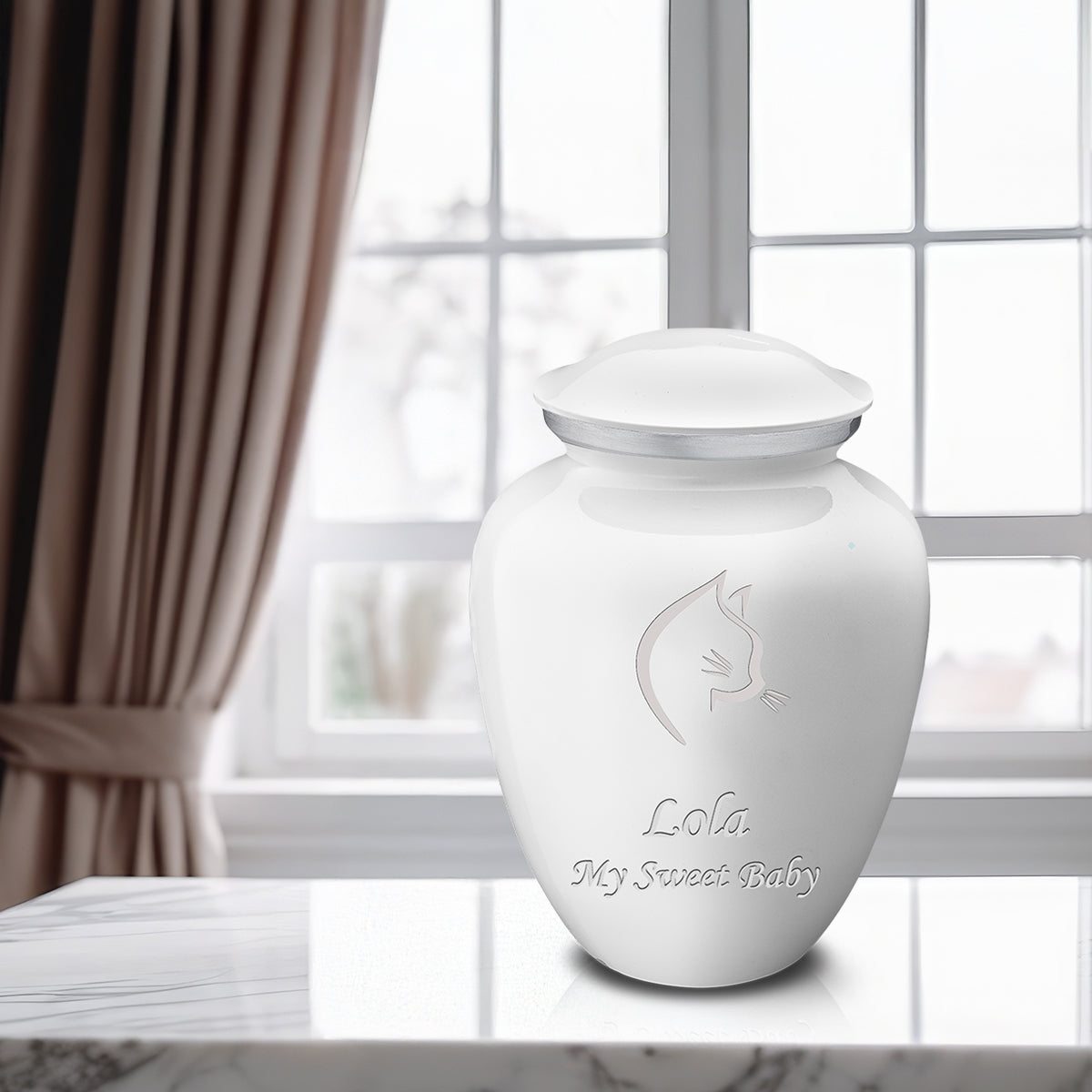 Large Embrace White Cat Pet Cremation Urn