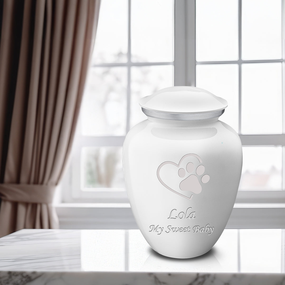 Large Embrace White Single Paw Heart Pet Cremation Urn