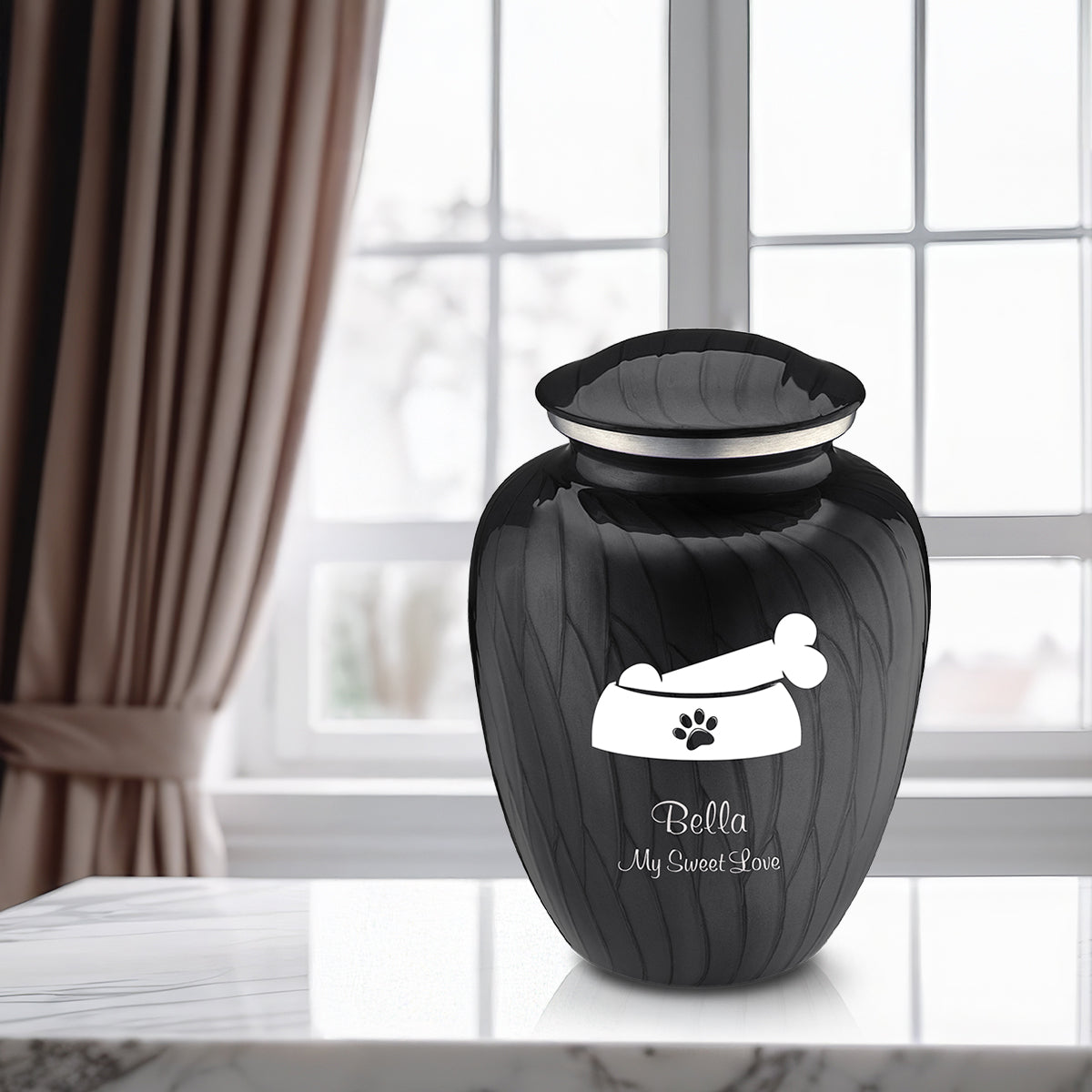 Large Embrace Pearl Black Pet Dog Bone Cremation Urn