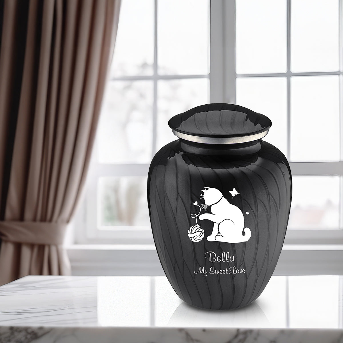 Large Embrace Pearl Black Pet Fun Cat Cremation Urn