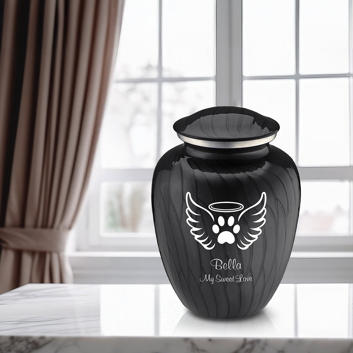 Large Embrace Pearl Black Pet Angel Wings Cremation Urn