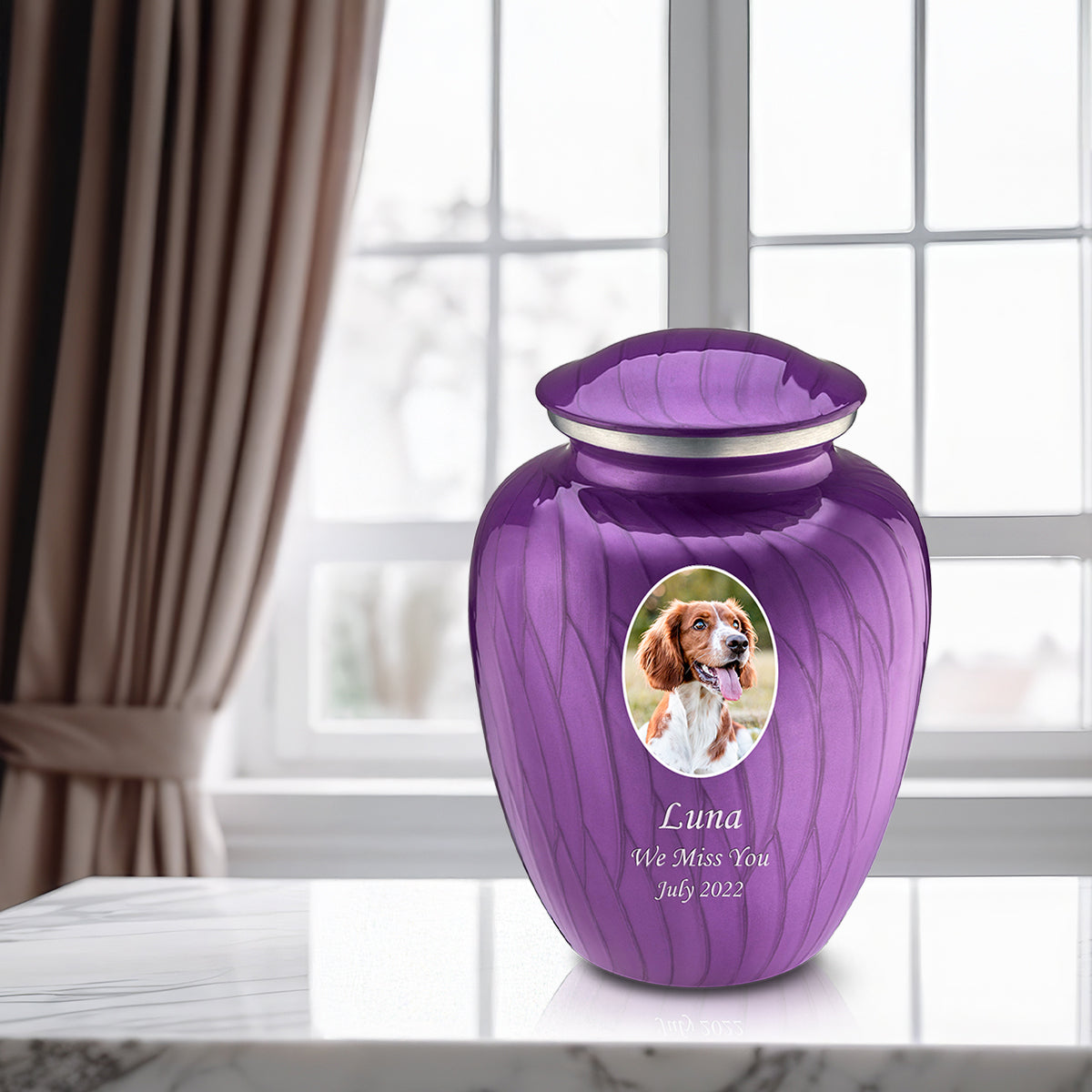 Adult Pet Embrace Pearl Purple Portrait Cremation Urn