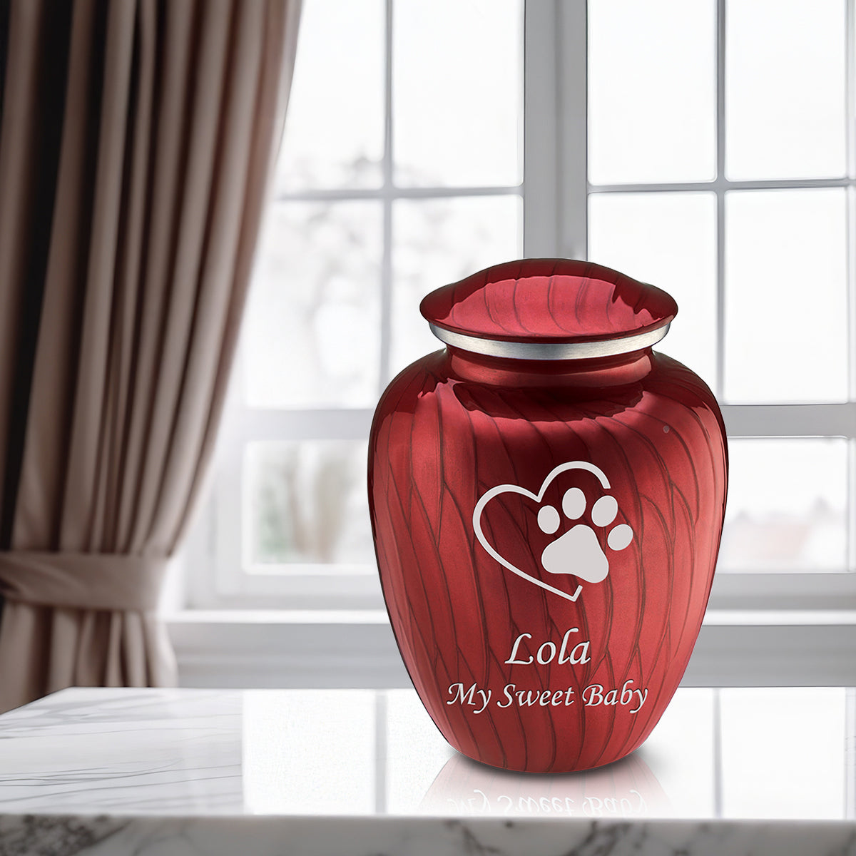 Large Embrace Pearl Candy Red Single Paw Heart Pet Cremation Urn